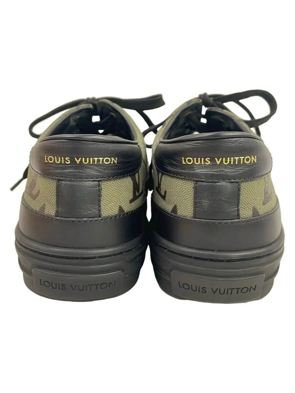 Louis Vuitton Sneakers 38.5 Khaki Dark Brown Black Monogram Pattern Leather